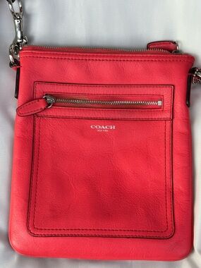Coach Coral-Red Leather Crossbody Bag Purse